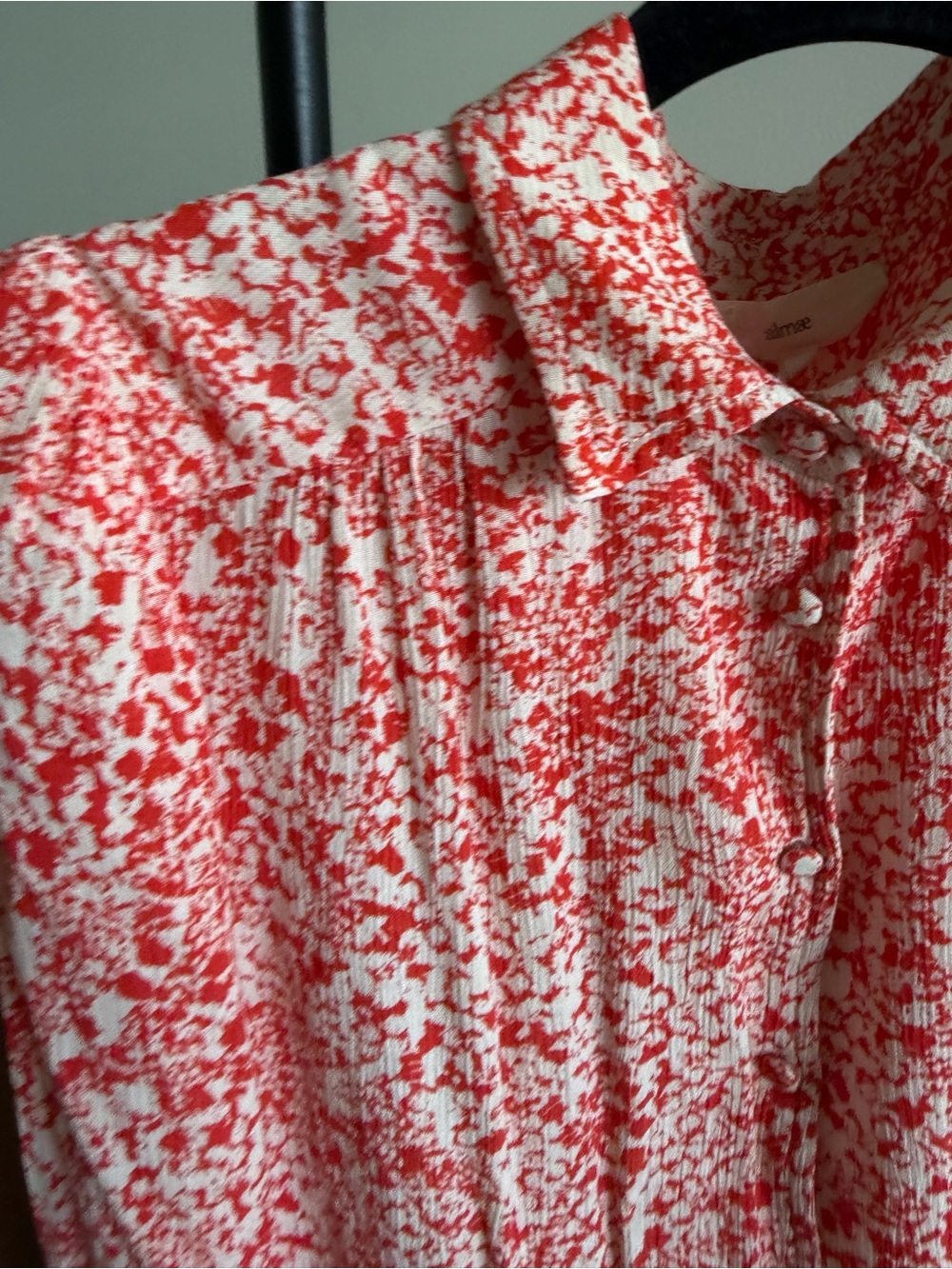 Almae France Red & White Printed Puff Shoulder Long Sleeve Blouse Size 3 (M/L) - Picture 8 of 10